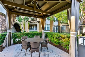 Outdoor pavilion with stylish seating